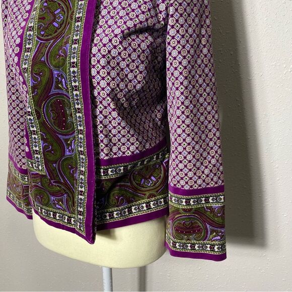 Isaac Mizrahi Purple Paisley Printed Standing Collar Velvet Blazer Women's Small - Picture 11 of 16